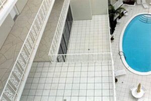 condo public space with decorative concrete overlay