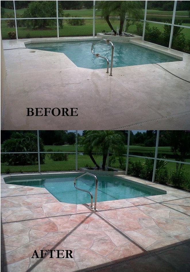 Pool deck bef aft driveway resurfacing example before & after