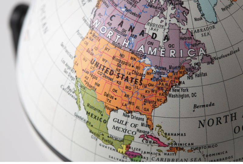 globe with North America showing